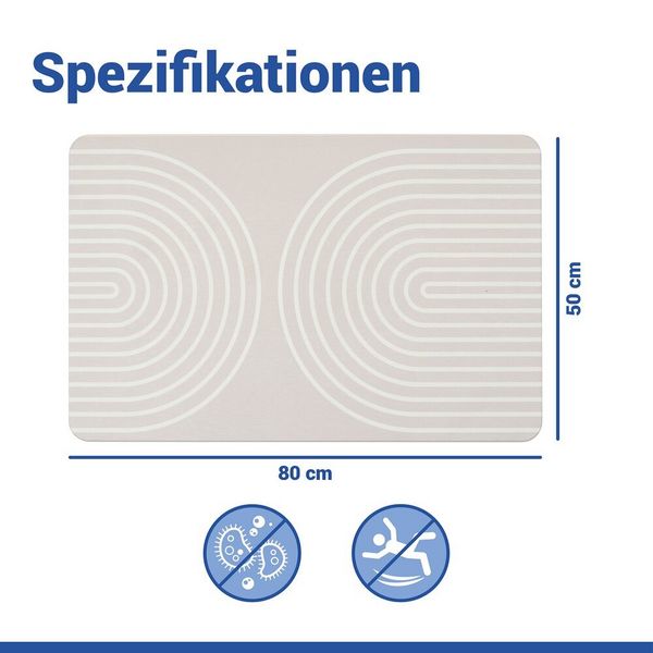 Produktbild: Diatomit Badematte Mod. Nazca, 80 x 50 cm, schnelltrocknend und rutschsicher