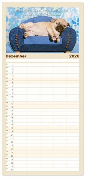 Produktbild: Familienplaner 2026 - Mopsala: Vom Gl&uuml;ck, ein Mops zu sein mit 5 Spalten (Wandkalender, 21 x 45 cm) CALVENDO