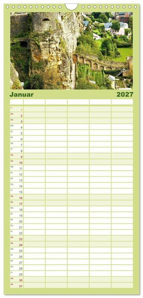 Produktbild: Familienplaner 2027 - Luxemburg entlang des Wenzelwegs mit 5 Spalten (Wandkalender, 21 x 45 cm) CALVENDO