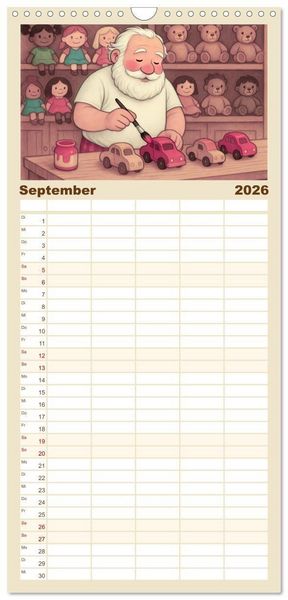 Produktbild: Familienplaner 2026 - Was macht der Weihnachtsmann? mit 5 Spalten (Wandkalender, 21 x 45 cm) CALVENDO