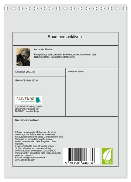 Produktbild: Raumperspektiven (Tischkalender 2026 DIN A5 hoch), CALVENDO Monatskalender