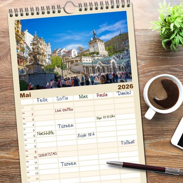 Produktbild: Familienplaner 2026 - Karlsbad / Karlovy Vary - Kleinod im Westb&ouml;hmischen B&auml;derdreieck mit 5 Spalten (Wandkalender, 21 x 45 cm) CALVENDO