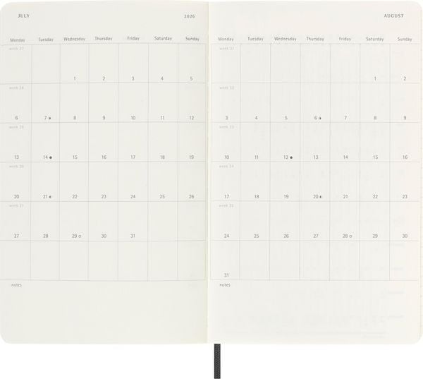 Moleskine 18 Monate Wochenkalender 2025/2026, L/A5, 1 Wo = 1 Seite, Rechts Linierte Seite, Weicher Einband, Schwarz