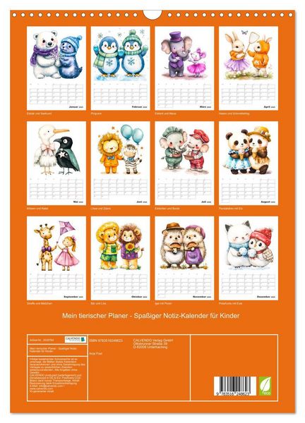 Produktbild: Mein tierischer Planer - Spa&szlig;iger Notiz-Kalender f&uuml;r Kinder (Wandkalender 2026 DIN A3 hoch), CALVENDO Monatskalender