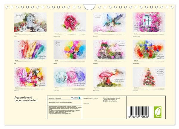 Produktbild: Aquarelle und Lebensweisheiten (Wandkalender 2026 DIN A4 quer), CALVENDO Monatskalender