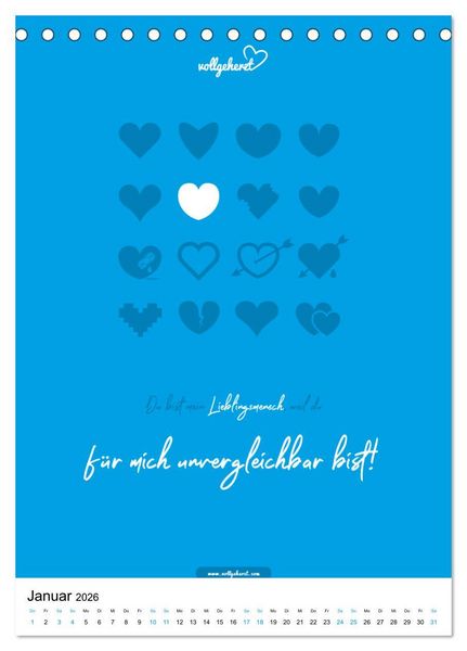 Produktbild: vollgeherzt: Lieblingsmensch-Kalender - Der Wandkalender als Geschenk f&uuml;r ganz besondere Menschen (Tischkalender 2026 DIN A5 hoch), CALVENDO Monatskalender