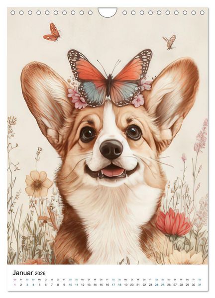 Produktbild: Corgis im Blumenrausch (Wandkalender 2026 DIN A4 hoch), CALVENDO Monatskalender