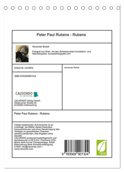 Produktbild: Peter Paul Rubens - Rubens (Tischkalender 2027 DIN A5 hoch), CALVENDO Monatskalender