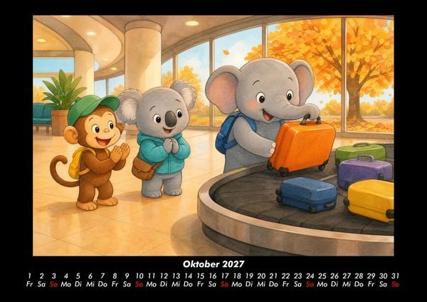 Produktbild: Ein Tag am Flughafen mit Milo, Kiki & Raffi 2027 Fotokalender DIN A3