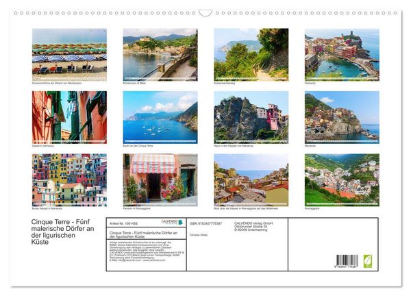 Produktbild: Cinque Terre - F&uuml;nf malerische D&ouml;rfer an der ligurischen K&uuml;ste (Wandkalender 2026 DIN A2 quer), CALVENDO Monatskalender