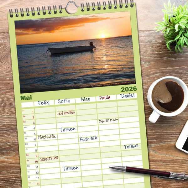 Produktbild: Familienplaner 2026 - Mauritius mit 5 Spalten (Wandkalender, 21 x 45 cm) CALVENDO