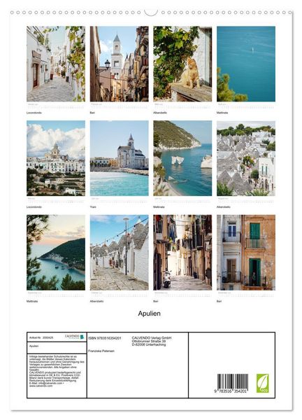 Produktbild: Apulien (hochwertiger Premium Wandkalender 2026 DIN A2 hoch), Kunstdruck in Hochglanz