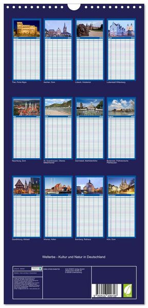 Produktbild: Familienplaner 2026 - Welterbe - Kultur und Natur in Deutschland mit 5 Spalten (Wandkalender, 21 x 45 cm) CALVENDO