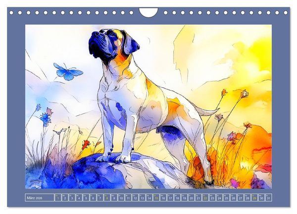 Produktbild: Majest&auml;tische English Mastiffs. Sanfte Riesen in Aquarell-Eleganz (Wandkalender 2026 DIN A4 quer), CALVENDO Monatskalender