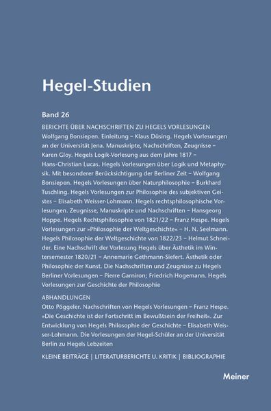Produktbild: Hegel-Studien Band 26