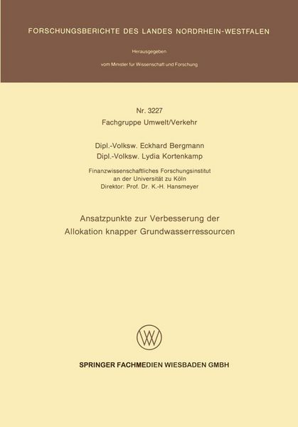Produktbild: Ansatzpunkte zur Verbesserung der Allokation knapper Grundwasserressourcen