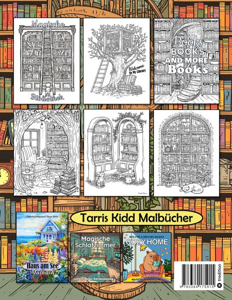 Produktbild: Malbuch Bibliothek - Magische Bibliotheken - Fantasy Malbuch f&uuml;r Erwachsene - Ausmalbuch f&uuml;r Stressabbau & Achtsamkeit