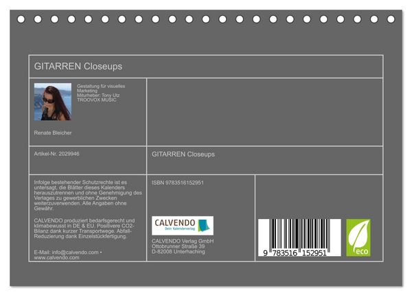 Produktbild: GITARREN Closeups (Tischkalender 2026 DIN A5 quer), CALVENDO Monatskalender