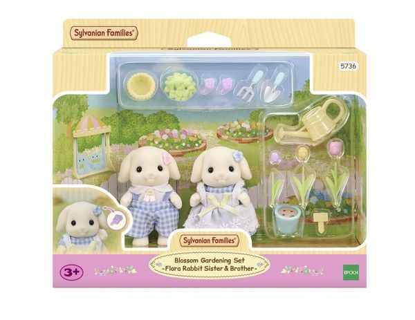 Produktbild: Sylvanian Families 5736 - Blossom Gardening Set, Flora Rabbit Sister & Brother, Blumen- und Garten-Spielset mit Figuren, Spielset