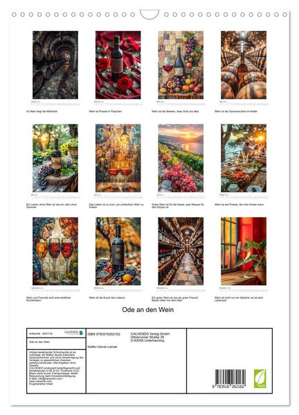 Produktbild: Ode an den Wein (Wandkalender 2026 DIN A3 hoch), CALVENDO Monatskalender