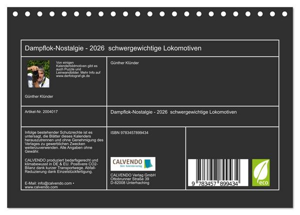 Produktbild: Dampflok-Nostalgie - 2026 schwergewichtige Lokomotiven (Tischkalender 2026 DIN A5 quer), CALVENDO Monatskalender
