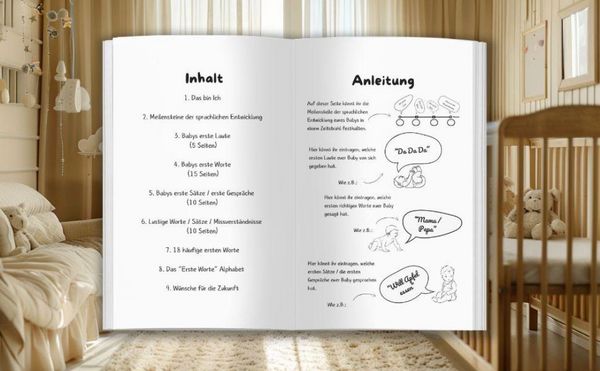 Produktbild: Das Baby Buch der ersten Worte - Erinnerungsbuch & Babytagebuch f&uuml;r erste Laute, Worte, S&auml;tze & sprachliche Meilensteine
