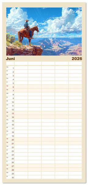 Produktbild: Familienplaner 2026 - Pferde, Freiheit, Westernreiten mit 5 Spalten (Wandkalender, 21 x 45 cm) CALVENDO