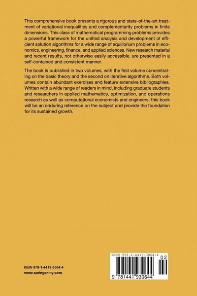 Produktbild: Finite-Dimensional Variational Inequalities and Complementarity Problems
