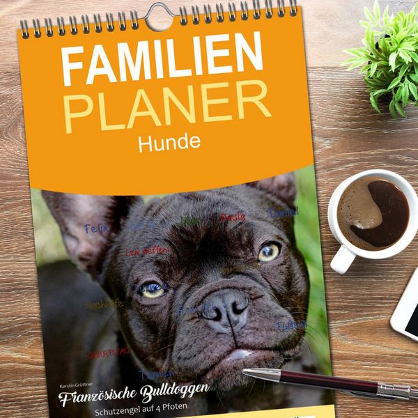 Produktbild: Familienplaner 2026 - Franz&ouml;sische Bulldoggen - Schutzengel auf 4 Pfoten mit 5 Spalten (Wandkalender, 21 x 45 cm) CALVENDO