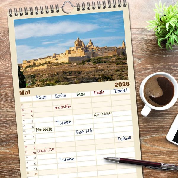Produktbild: Familienplaner 2026 - Malta &ndash; Historisches Juwel im Mittelmeer mit 5 Spalten (Wandkalender, 21 x 45 cm) CALVENDO