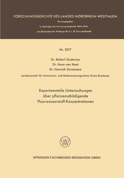 Produktbild: Experimentelle Untersuchungen &uuml;ber pflanzensch&auml;digende Fluorwasserstoff-Konzentrationen