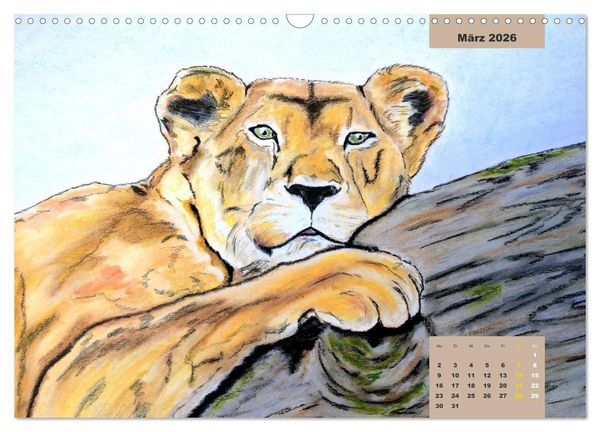 Produktbild: PortraiTierART Gro&szlig;katzen - Wundervolle Portraitzeichnungen (Wandkalender 2026 DIN A3 quer), CALVENDO Monatskalender