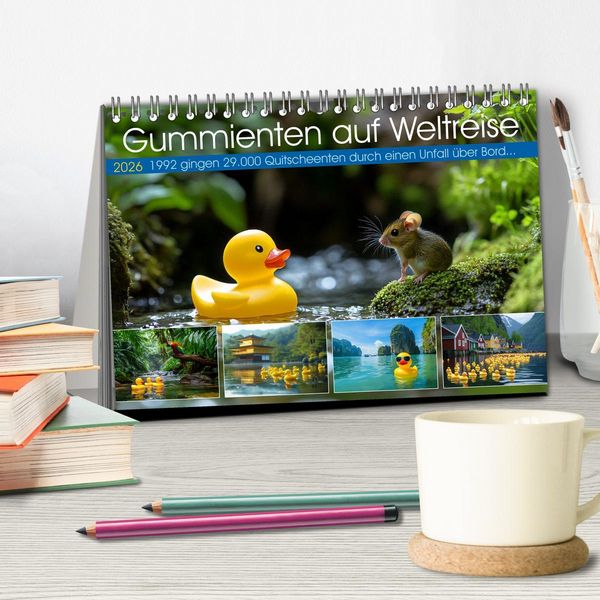 Produktbild: Gummienten auf Weltreise (Tischkalender 2026 DIN A5 quer), CALVENDO Monatskalender