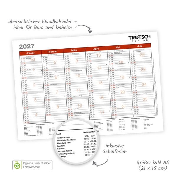 Produktbild: TR&Ouml;TSCH - Wandtafelplaner A5 2027