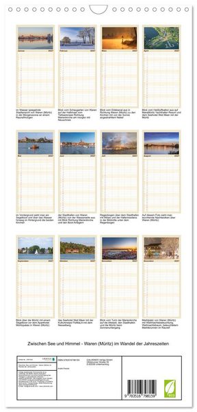 Produktbild: Familienplaner 2027 - Zwischen See und Himmel - Waren (M&uuml;ritz) im Wandel der Jahreszeiten mit 5 Spalten (Wandkalender, 21 x 45 cm) CALVENDO