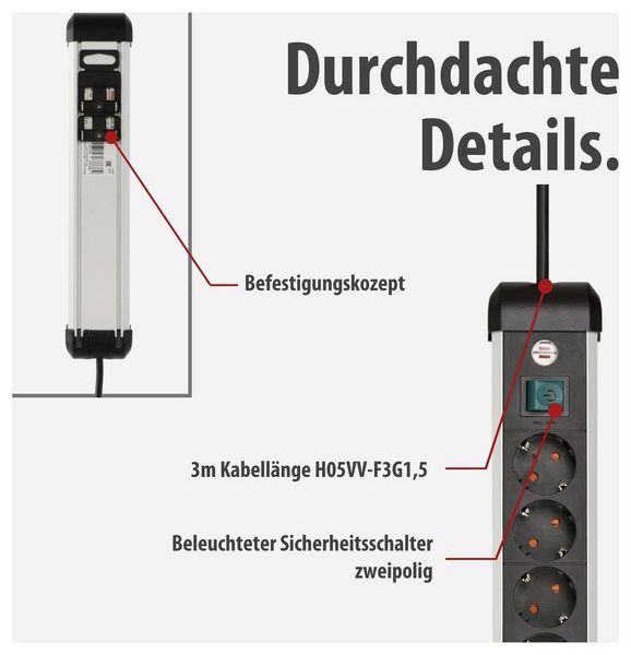 Produktbild: Brennenstuhl 1391030000 Steckdosenleiste mit Schalter Silber, Schwarz Schutzkontakt 1 St.