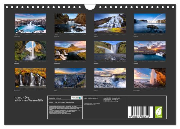 Island - Die schönsten Wasserfälle (Wandkalender 2024 DIN A4 quer), CALVENDO Monatskalender
