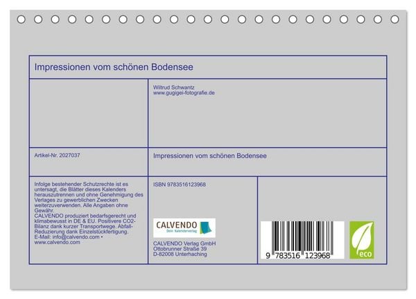 Produktbild: Impressionen vom sch&ouml;nen Bodensee (Tischkalender 2026 DIN A5 quer), CALVENDO Monatskalender