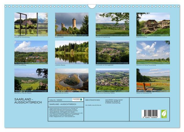 Produktbild: SAARLAND - AUSSICHTSREICH (Wandkalender 2026 DIN A3 quer), CALVENDO Monatskalender
