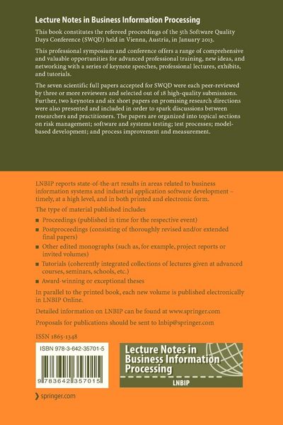 Produktbild: Software Quality. Increasing Value in Software and Systems Development