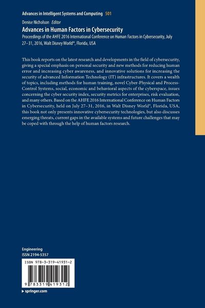 Produktbild: Advances in Human Factors in Cybersecurity