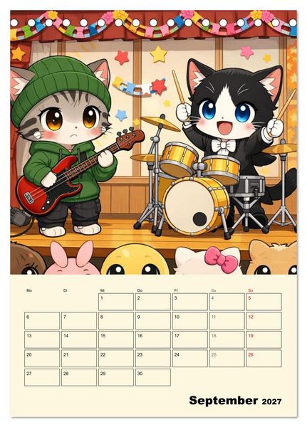 Produktbild: Mia und die Miezband (Tischkalender 2027 DIN A5 hoch), CALVENDO Monatskalender