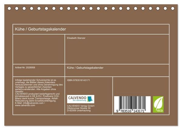 Produktbild: K&uuml;he / Geburtstagskalender (Tischkalender 2026 DIN A5 quer), CALVENDO Monatskalender