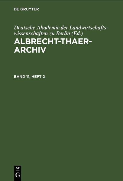 Produktbild: Albrecht-Thaer-Archiv. Band 11, Heft 2