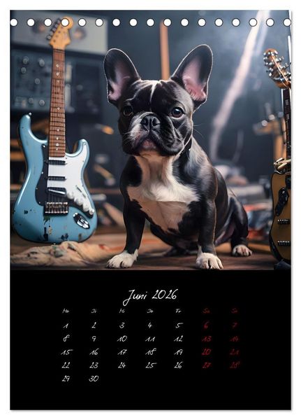 Produktbild: Gitarren und Hunde mit Herz (Tischkalender 2026 DIN A5 hoch), CALVENDO Monatskalender