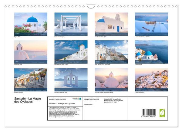 Produktbild: Santorin - La Magie des Cyclades (Calendrier mural 2026 DIN A3 vertical), CALVENDO calendrier mensuel