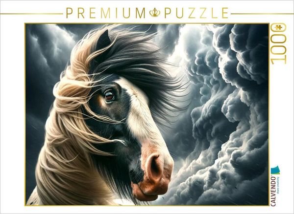 CALVENDO Puzzle Sturmreiter - Ein Tinker Pony Hengst im Wind | 1000 Teile Lege-Größe 64x48cm Foto-Puzzle für glückliche Stunden