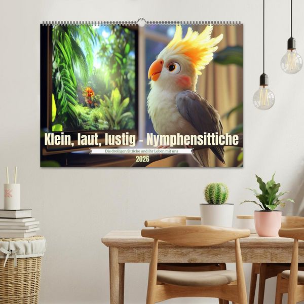 Produktbild: Klein, laut, lustig - Nymphensittiche (Wandkalender 2026 DIN A2 quer), CALVENDO Monatskalender
