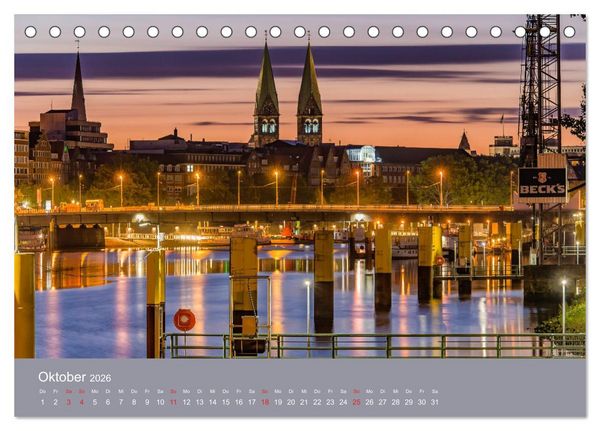 Produktbild: Nachts in Bremen (Tischkalender 2026 DIN A5 quer), CALVENDO Monatskalender