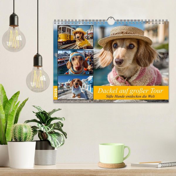 Produktbild: Dackel auf gro&szlig;er Tour - S&uuml;&szlig;e Hunde entdecken die Welt (Wandkalender 2026 DIN A4 quer), CALVENDO Monatskalender